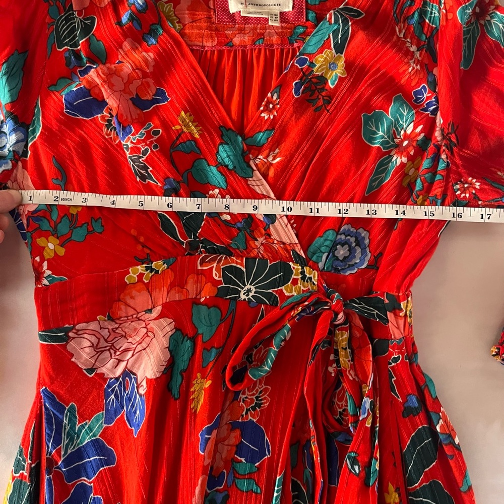 Anthropologie Red Floral Boswell Midi Dress 8 - Picture 14 of 16